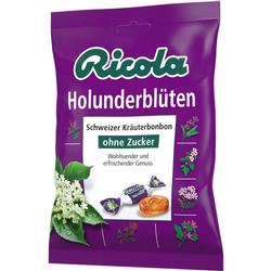 Lila Packung mit zuckerfreien Schweizer Kräuterbonbons, Holunderblüten-Geschmack.