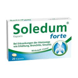 Schachtel mit Soledum forte Kapseln zur Behandlung von Atemwegserkrankungen.