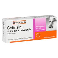 Packung von Cetirizin-Ratiopharm, einem Allergiemedikament.
