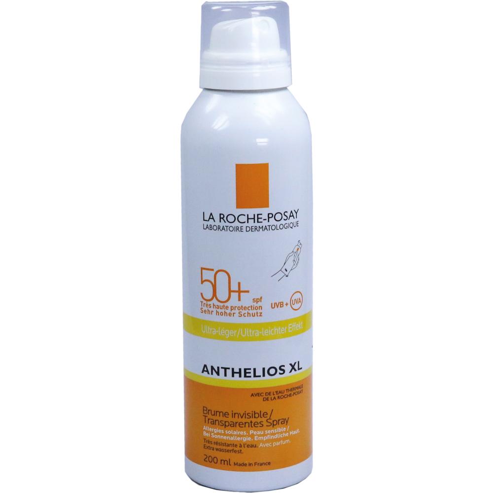 Weißes Sonnenschutz-Spray mit LSF 50+ von La Roche-Posay in einer Flasche.