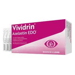 Die Verpackung von Vividrin Augentropfen gegen allergische Konjunktivitis ist rosa-weiß.